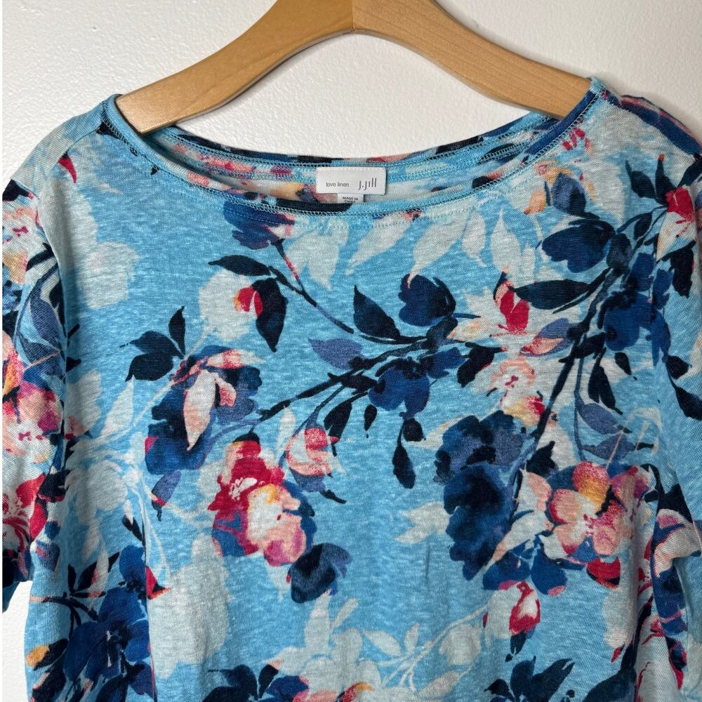 J. Jill Love Linen Blue Floral Short Sleeve Woven Shirt Plus Size 1X - Picture 2 of 8